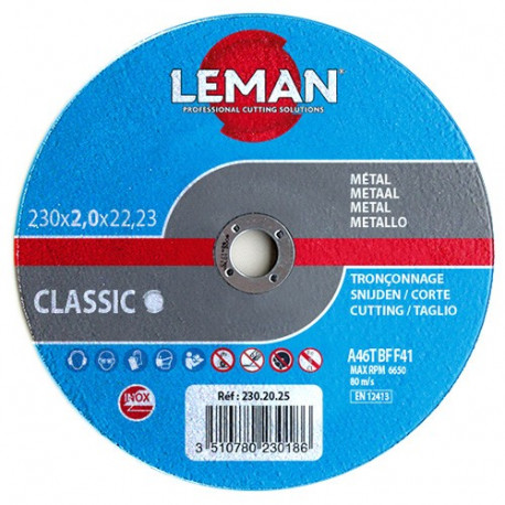 25 disques à tronçonner inox à moyeu plat - D. 125 x Al. 22,23 x Ep. 1,6 mm - 125.16.25 - Leman
