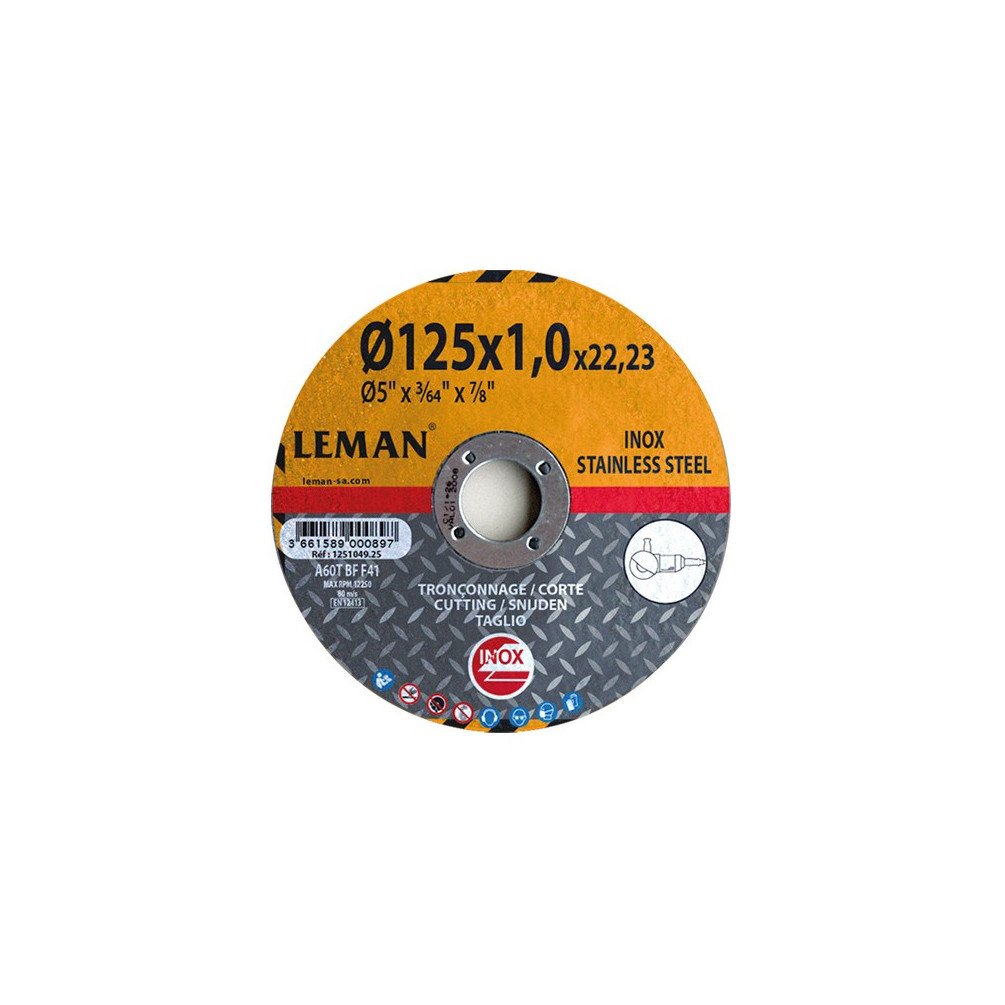 25 disques à tronçonner inox - D. 125 x Al. 22,23 x Ep. 1 mm